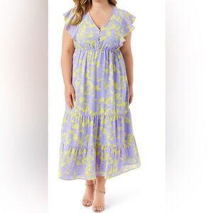 Jessica Simpson Naomi Floral Maxi Dress (Kariana Flutter Sleeve) | 1X